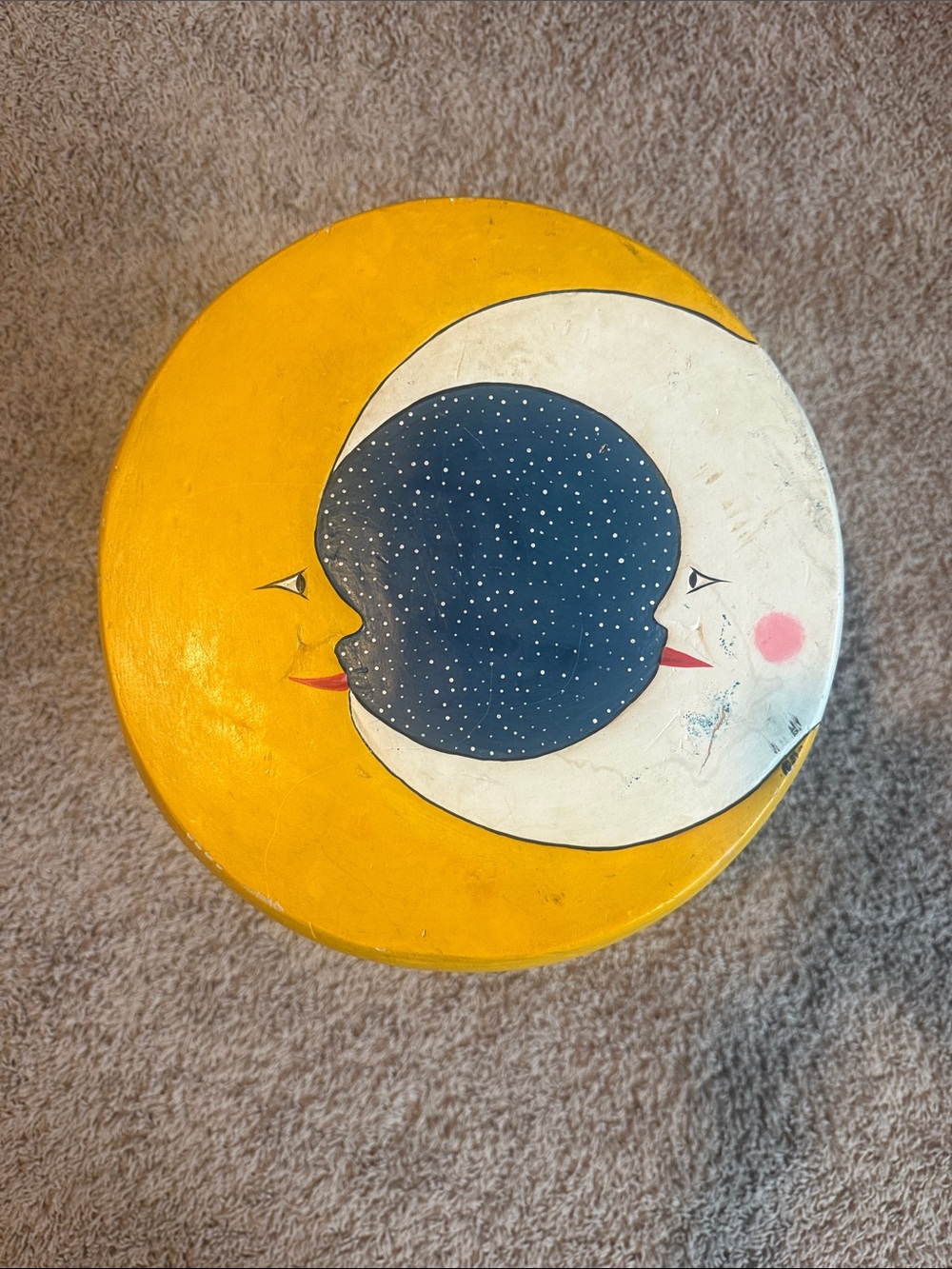 Hand-Painted Yellow & White Moon Wall Plaque for Kids